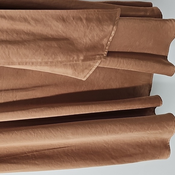 Express Mocha Satiny Slip Dress w Faux Wrap Front Spaghetti Straps Fit & Flare - Picture 6 of 12